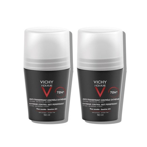 Vichy Homme Рол-он антиперспирант за защита от изпотяване до 72 часа 1+1 /черен/