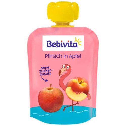 Bebivita Плодов пауч ябълка и праскова 5М+ 90 г
