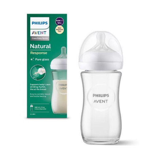 Стъклено шише Philips Avent - Natural Response 3.0, с биберон 1m