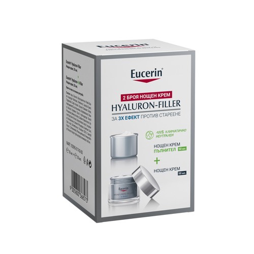 Комплект Eucerin Hyaluron-Filler Нощен крем х50 мл + Hyaluron-ReFiller Нощен крем пълнител х50 мл