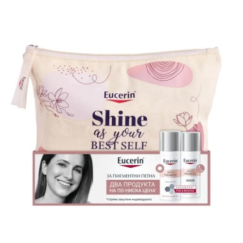 Комплект Eucerin Anti-Pigment Дневен крем за лице SPF30 50 мл + Eucerin Anti-Pigment Нощен крем 50 мл + Несесер 