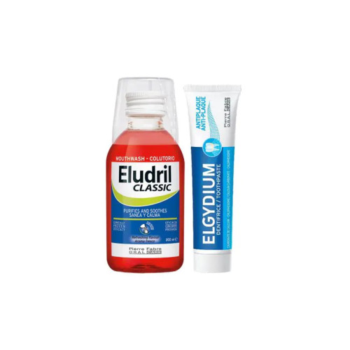 Eludril Classic Вода за уста 200 мл + Elgydium Antiplaque Паста за зъби антиплака 50 мл Комплект