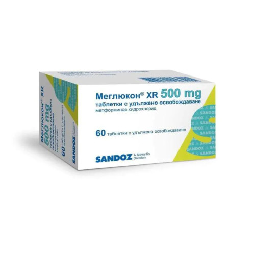 Меглюкон XR 500 мг х 60 таблетки /Meglucon XR prolonged-release tablet 500 mg 60 (in blister)